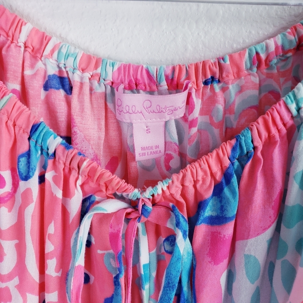 Lilly Pulitzer Sain Off The Sholder Top In Coral Reef I'm So Jelly - Picture 5 of 8